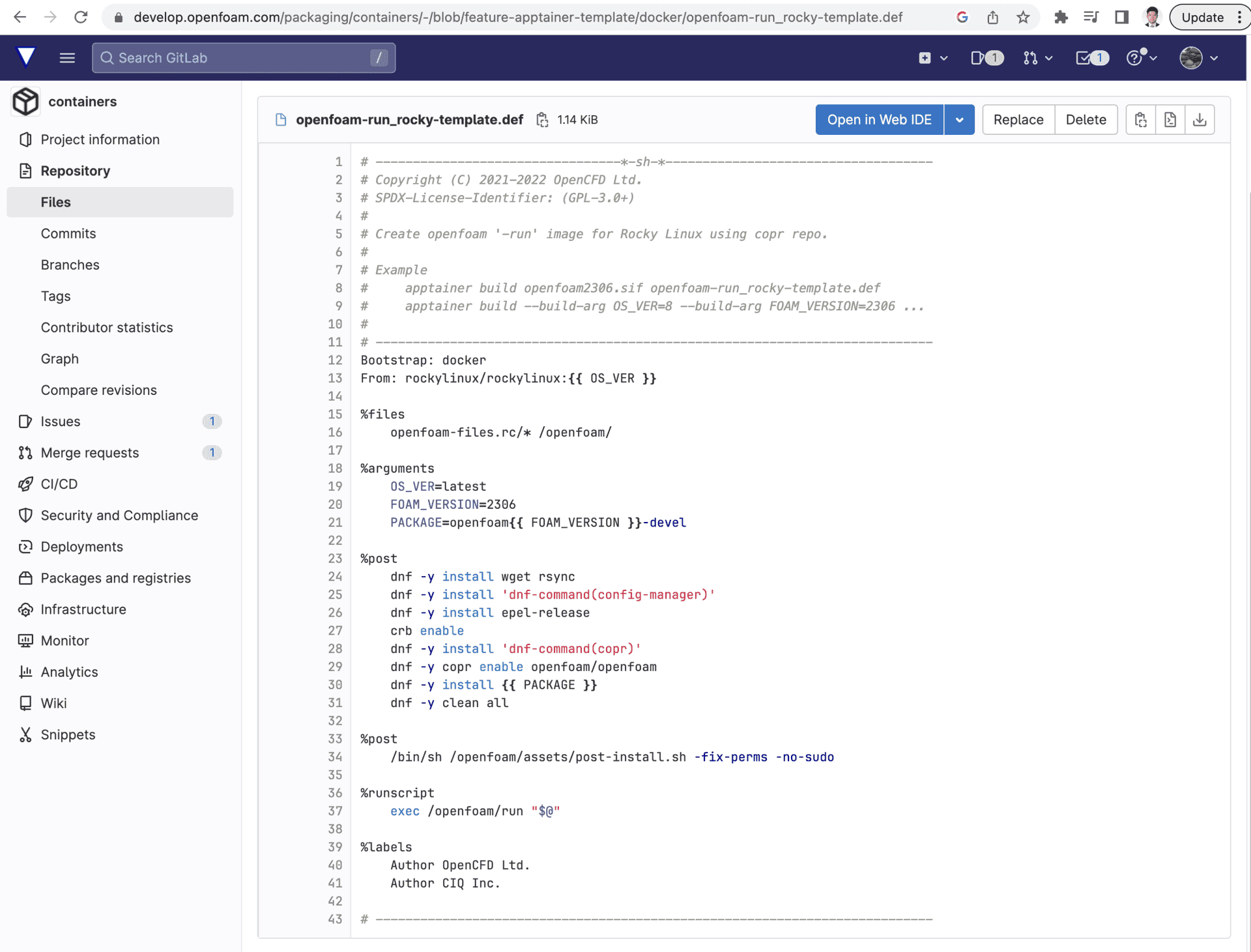 OpenFOAM Supports Apptainer v1.2.0 Template Definition File Feature